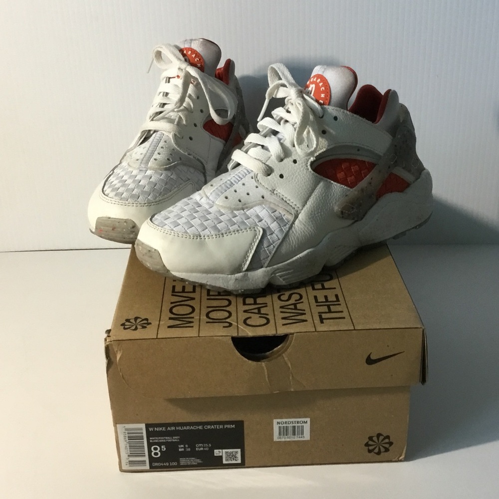Nike Huaraches White and Orange Women's Athletic Sneakers